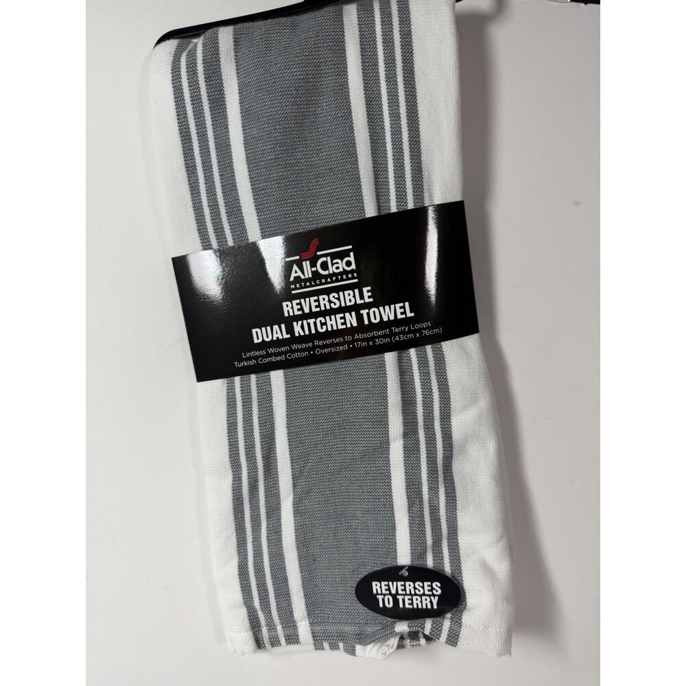 ALL-CLAD Pewter ~Reversible Kitchen Towels ~ 17" x 30" ~ NEW